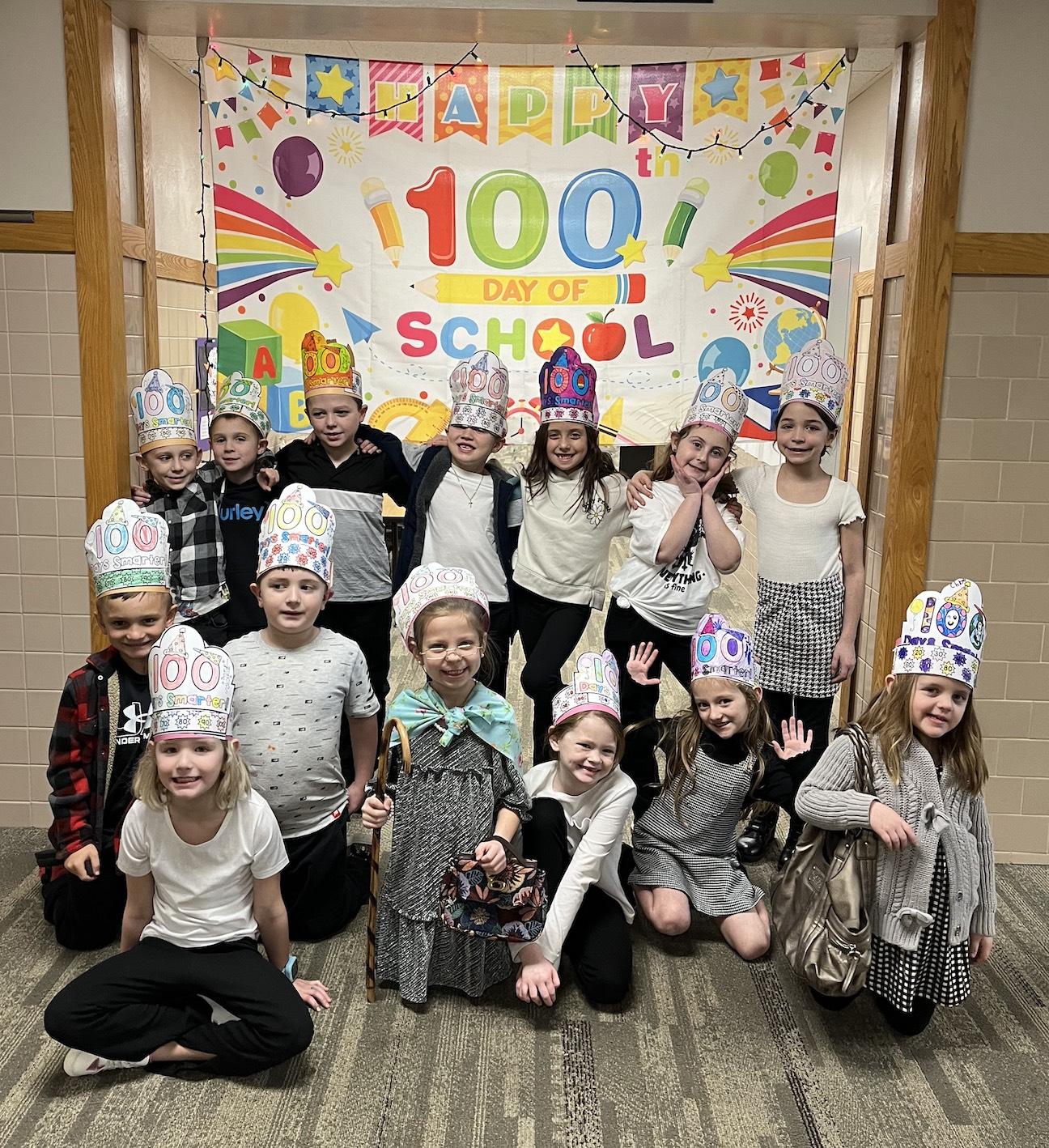 Mrs. Shogan’s first grade class at Level Green celebrated their 100th day with “100”-themed activities including these paper hats